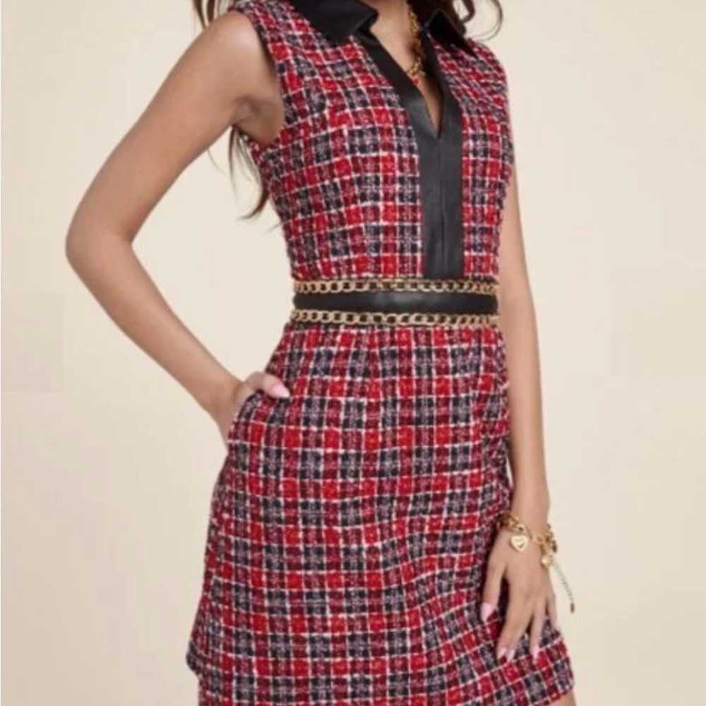 VENUS Women's Red and Black Plaid Mini Dress - Picture 2 of 8